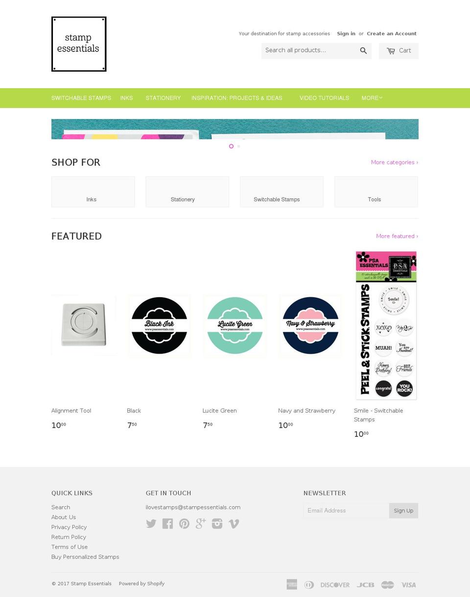 stampessentials.com shopify website screenshot