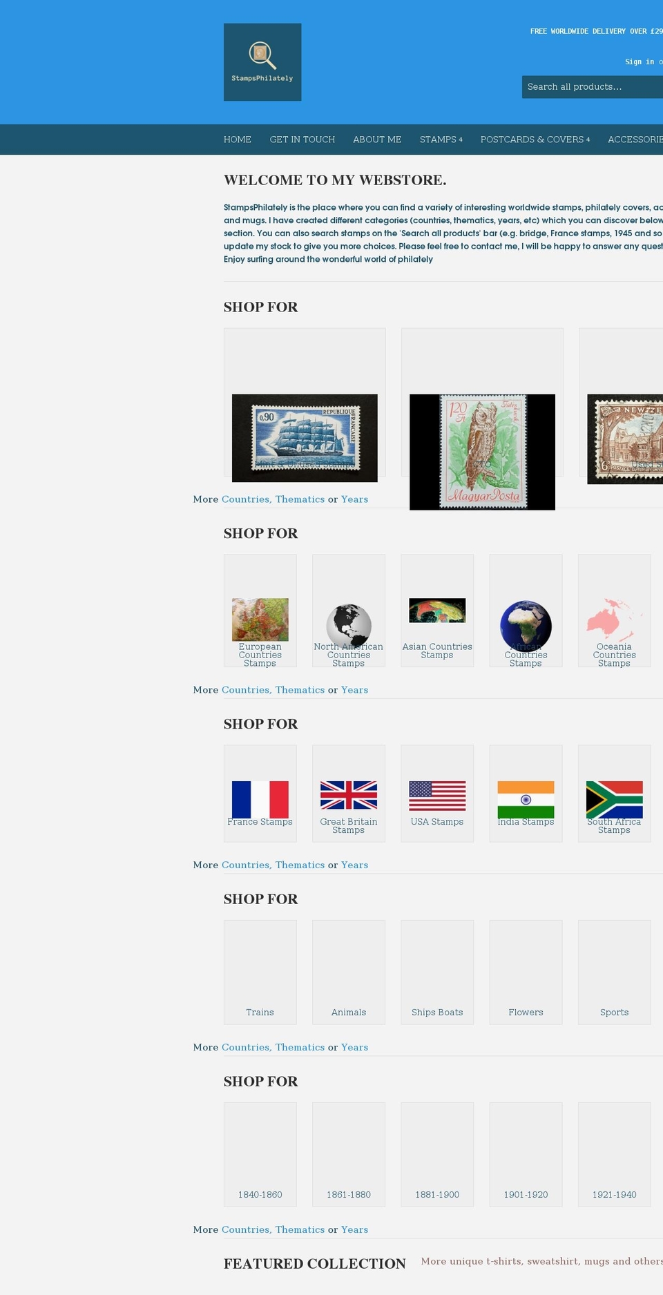 stampsphilately.com shopify website screenshot