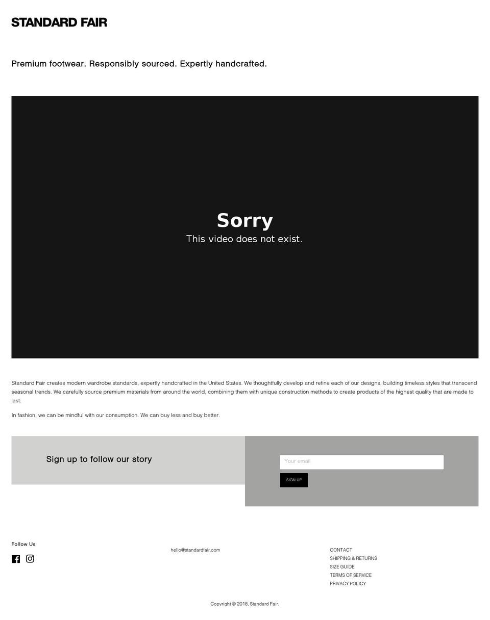 standardfair.com — Shopify storefront screenshot