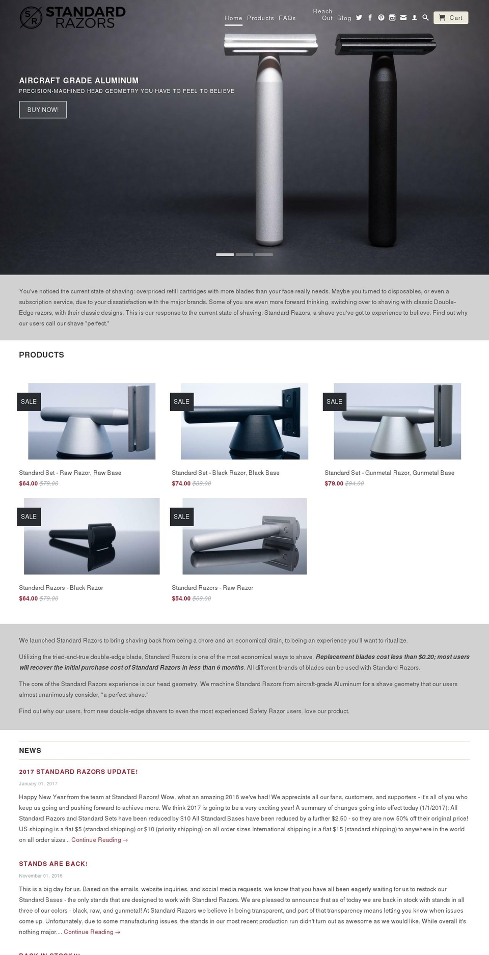 standardrazors.com shopify website screenshot