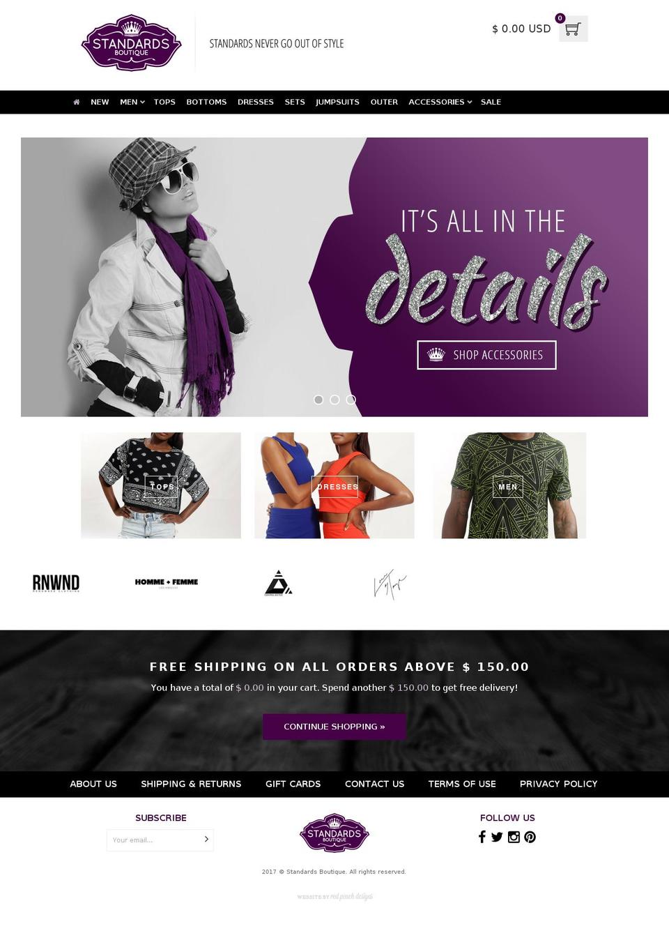 standardsboutique.com shopify website screenshot