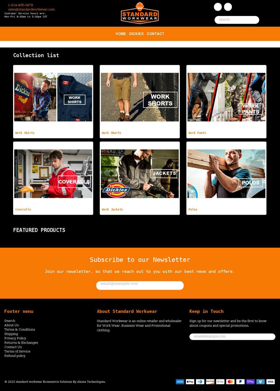 standardworkwear.com shopify website screenshot