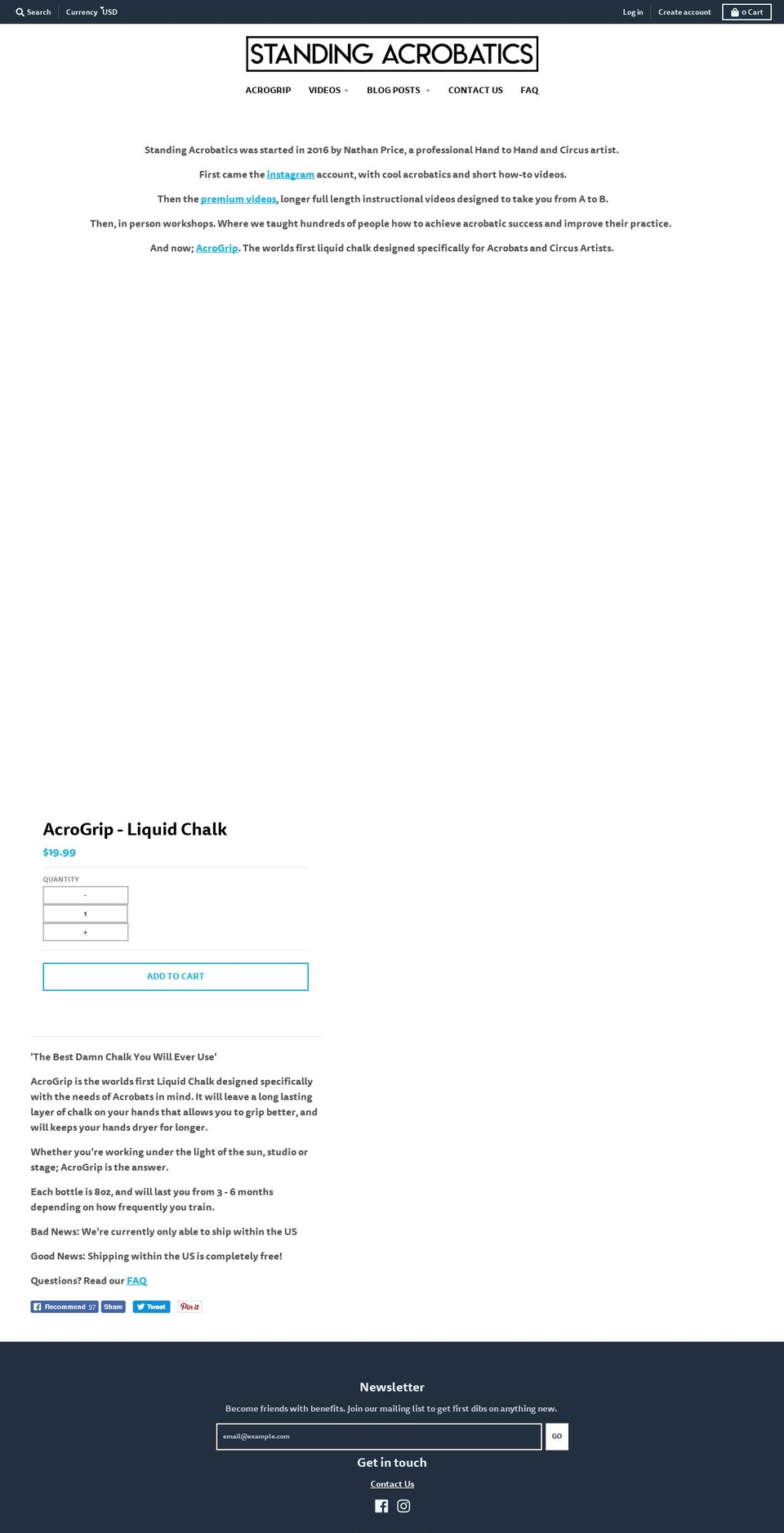 standingacrobatics.com shopify website screenshot