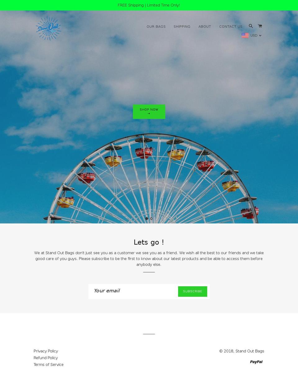 standoutbags.com — Shopify storefront screenshot