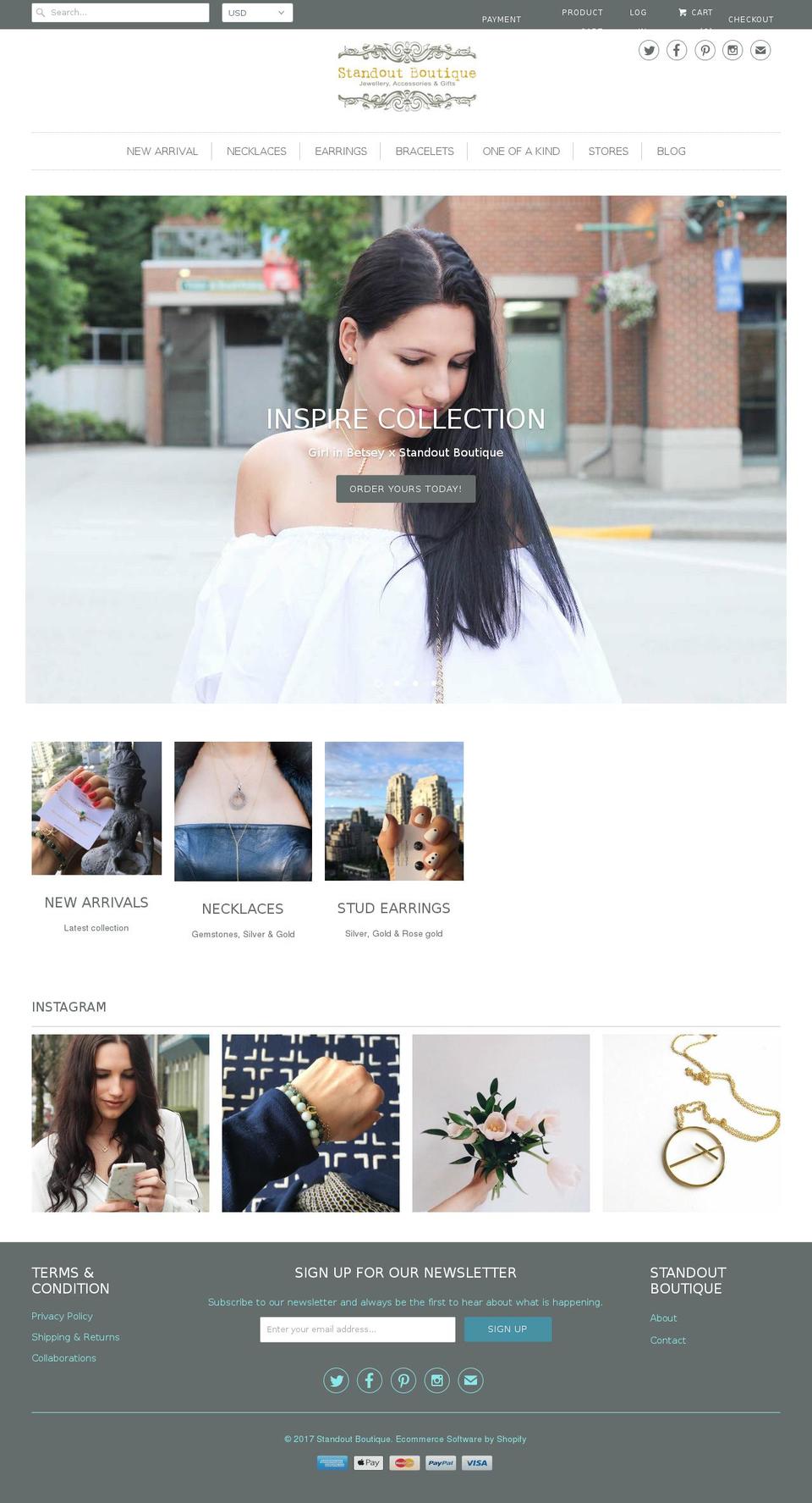 standoutboutique.com shopify website screenshot