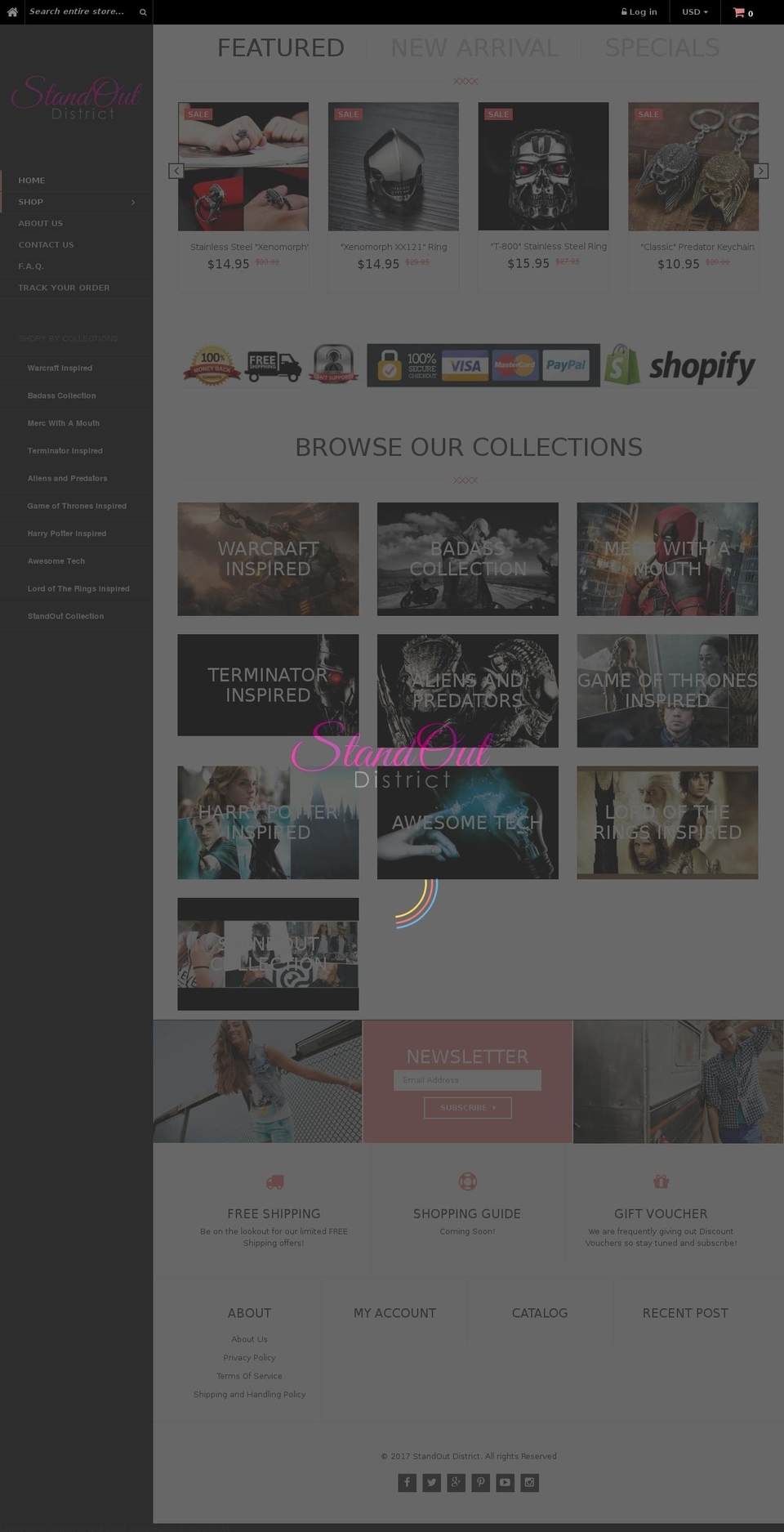 standoutdistrict.com shopify website screenshot