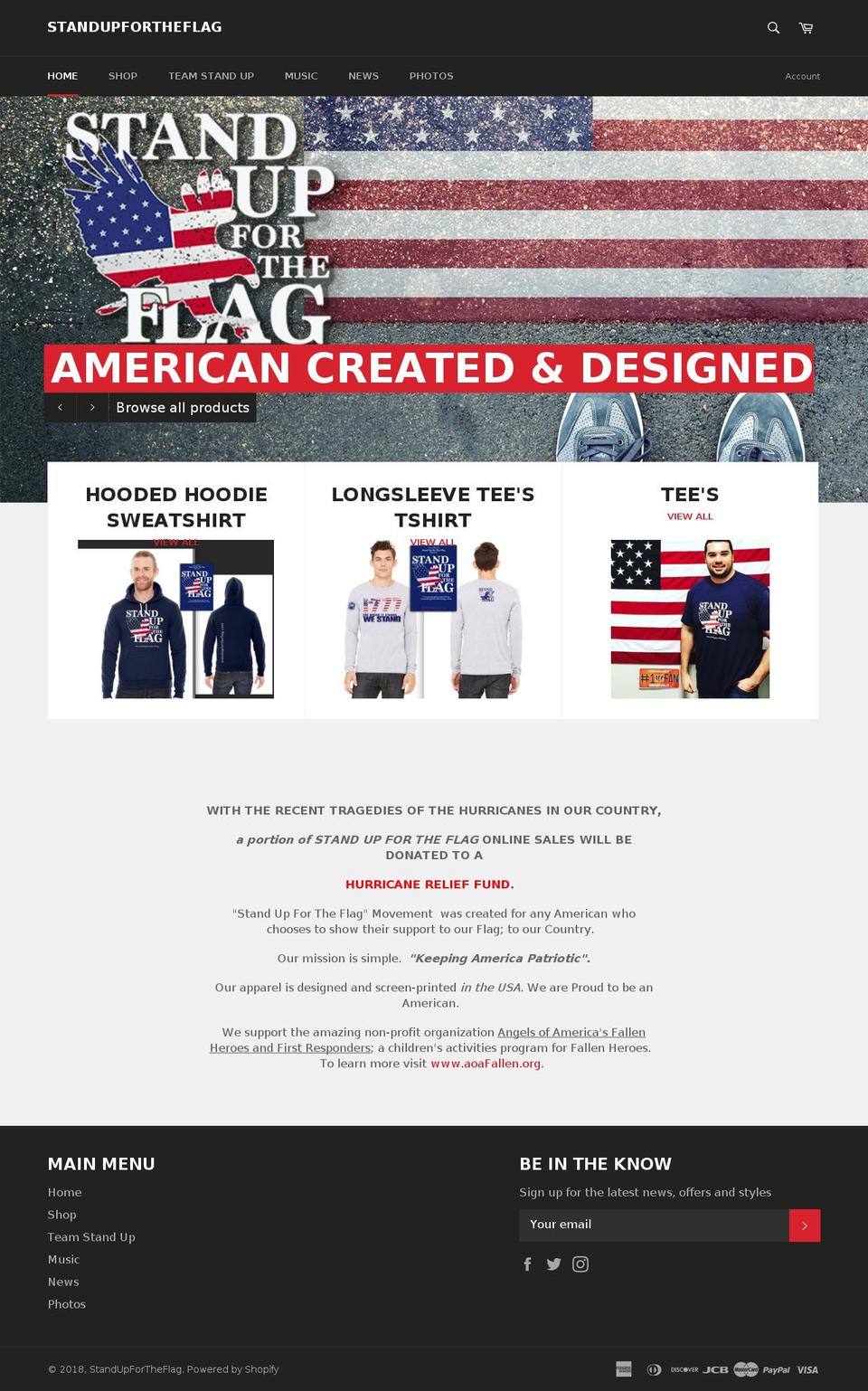 STAND UP Collection Front Page Shopify theme site example standupfortheflag.com