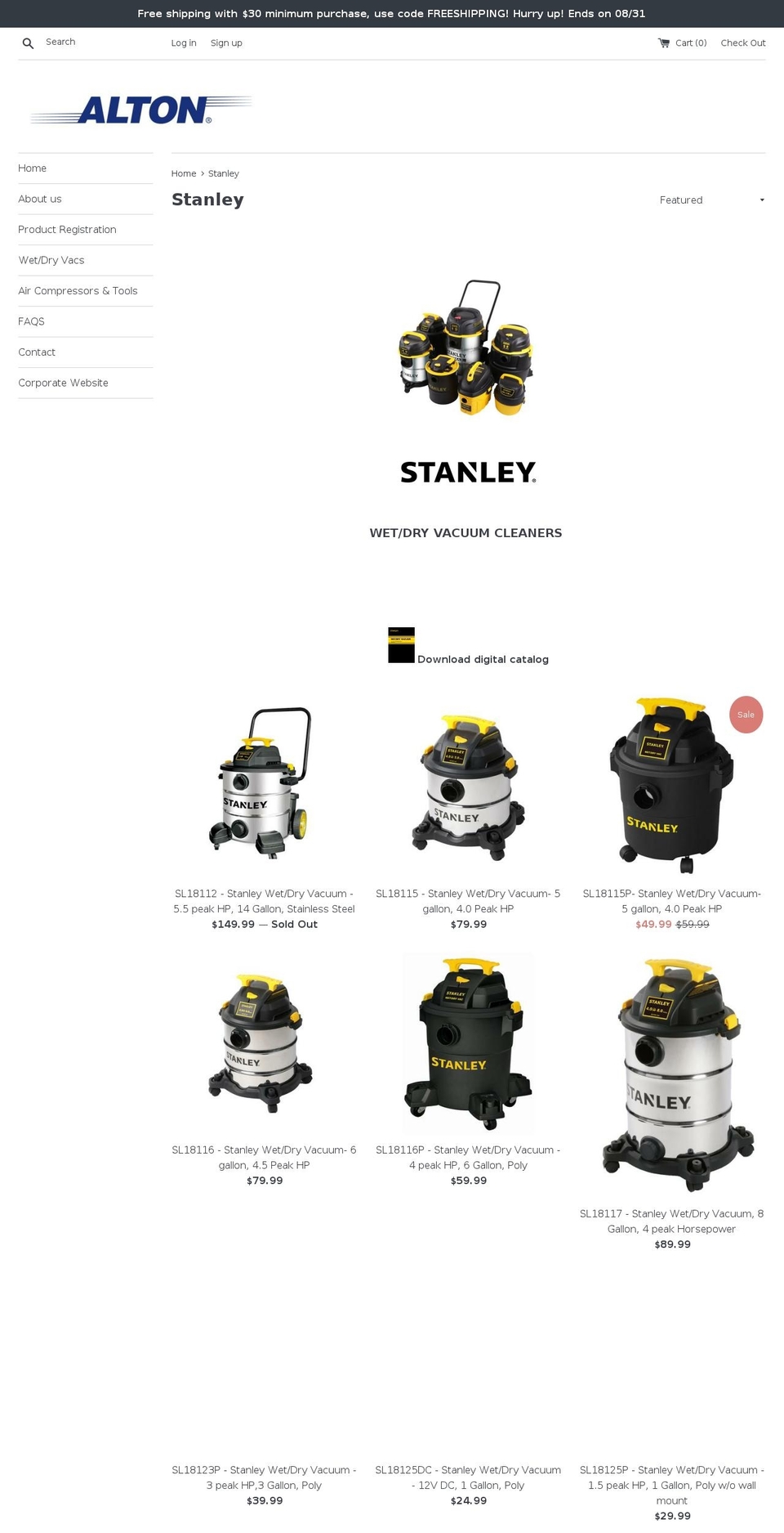 stanleywetdryvacs.com — Shopify storefront screenshot