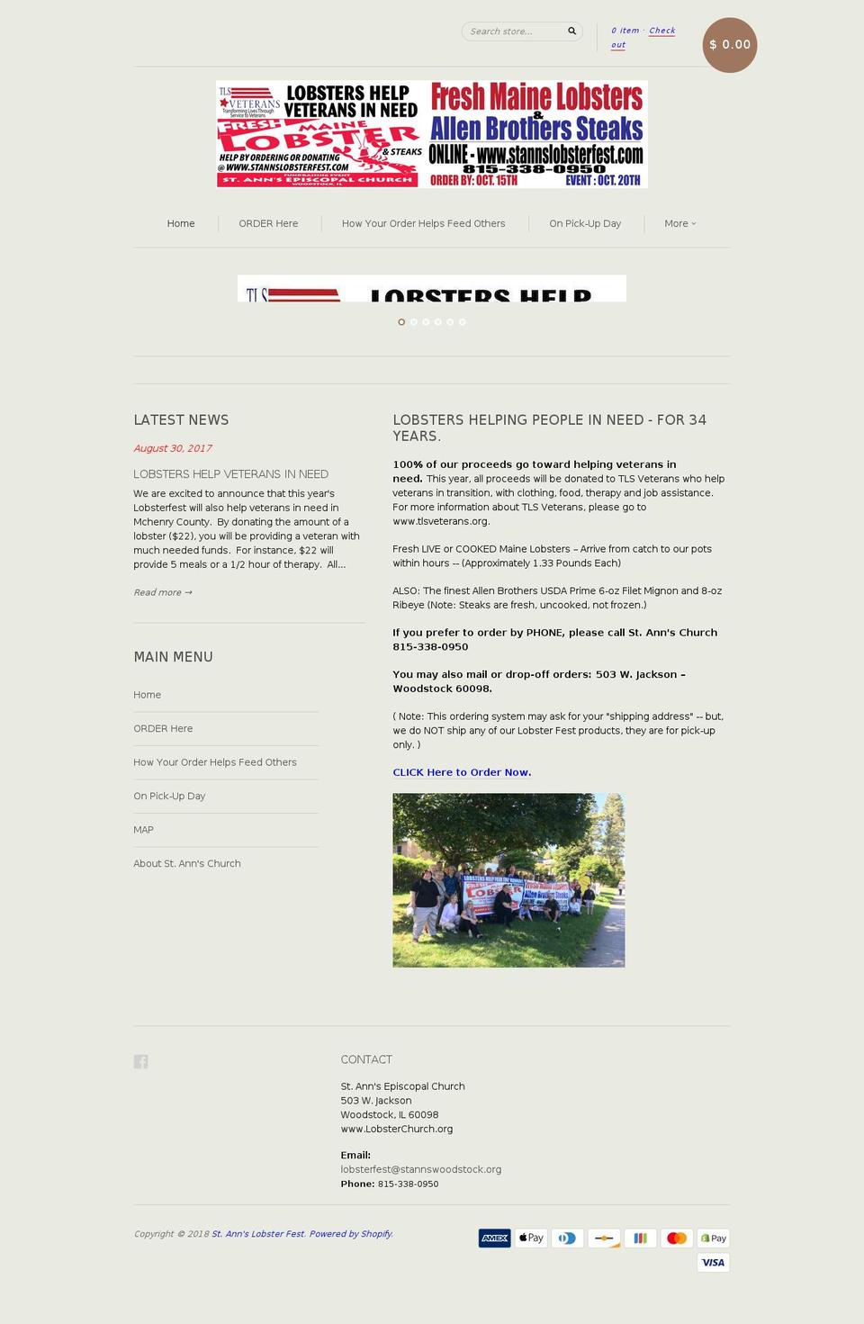 stannslobsterfest.com shopify website screenshot