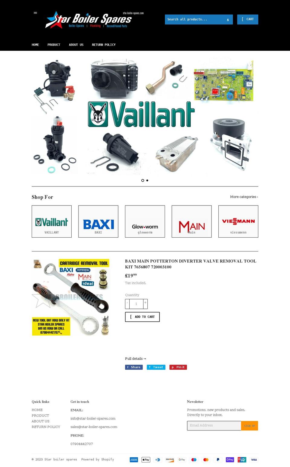 star-boiler-spares.com shopify website screenshot