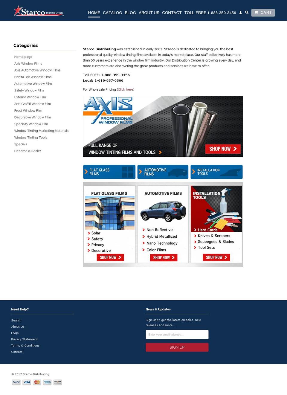 starcodistributing.com shopify website screenshot