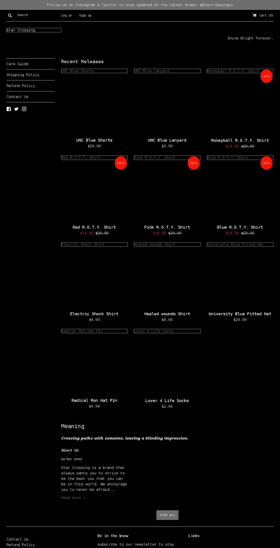 starcrossingco.com shopify website screenshot