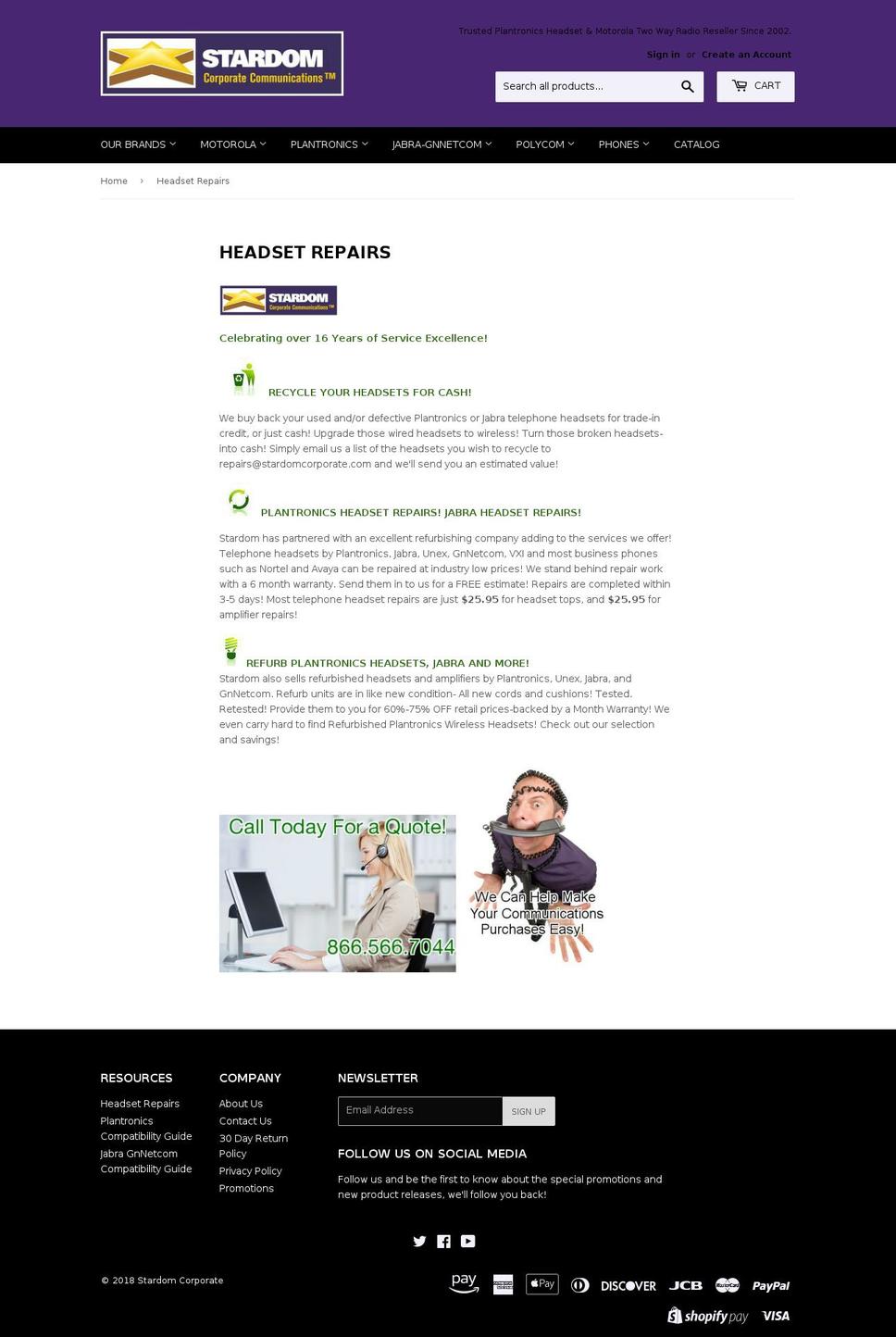 stardomrepairs.com — Shopify storefront screenshot