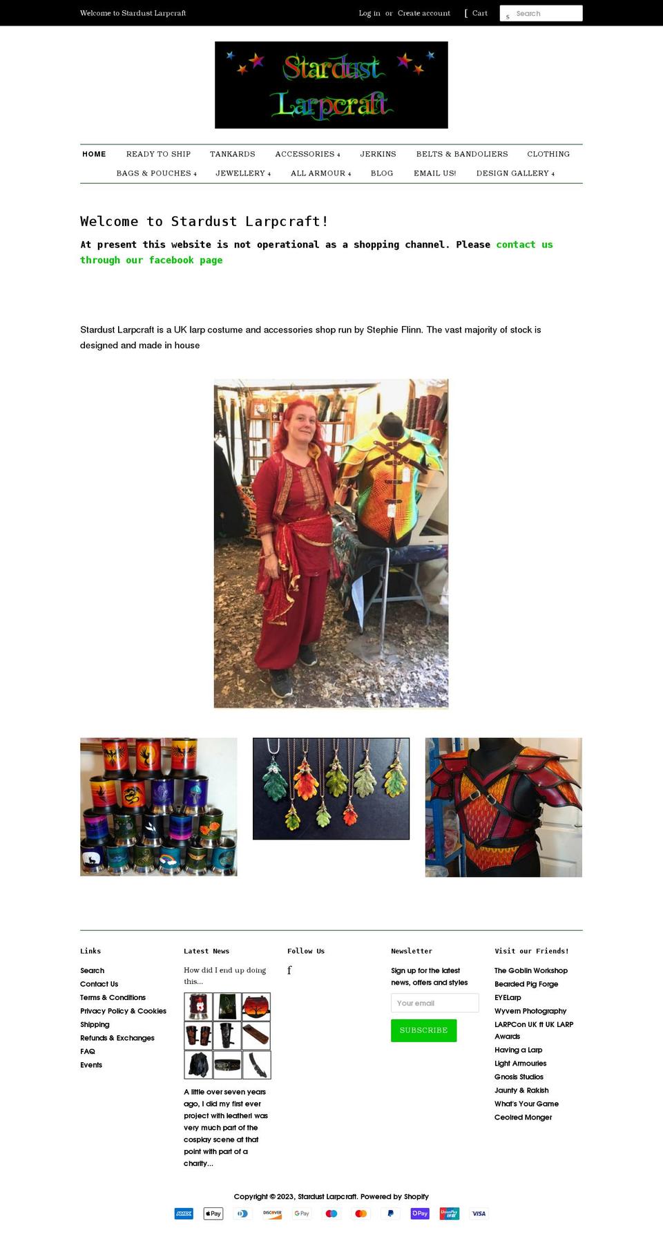 stardustlarp.co.uk shopify website screenshot