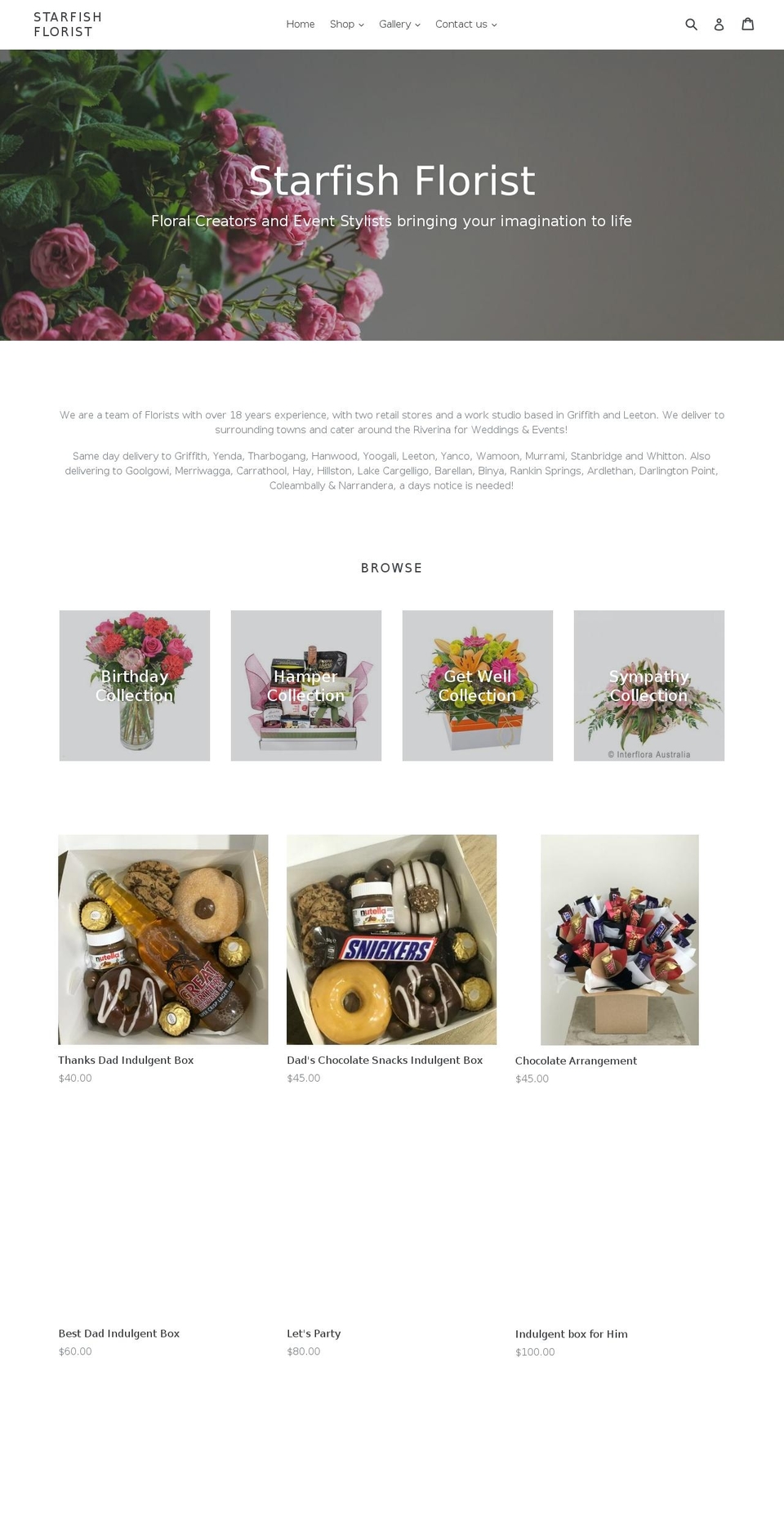 starfishflorist.com.au shopify website screenshot