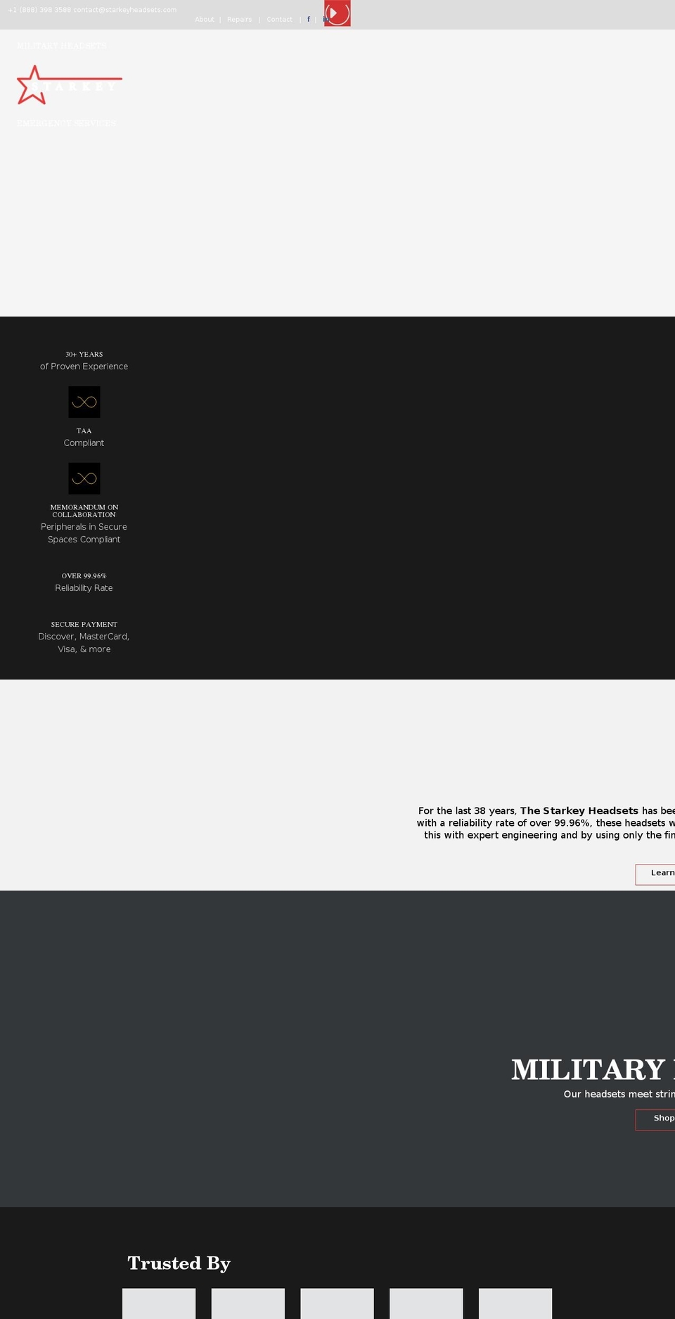 starkeyheadsets.com shopify website screenshot