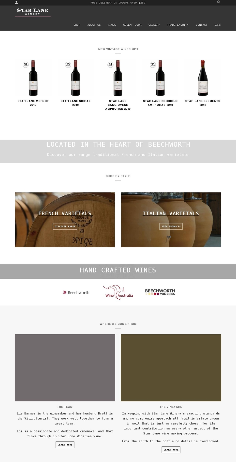 starlanewinery.com.au shopify website screenshot