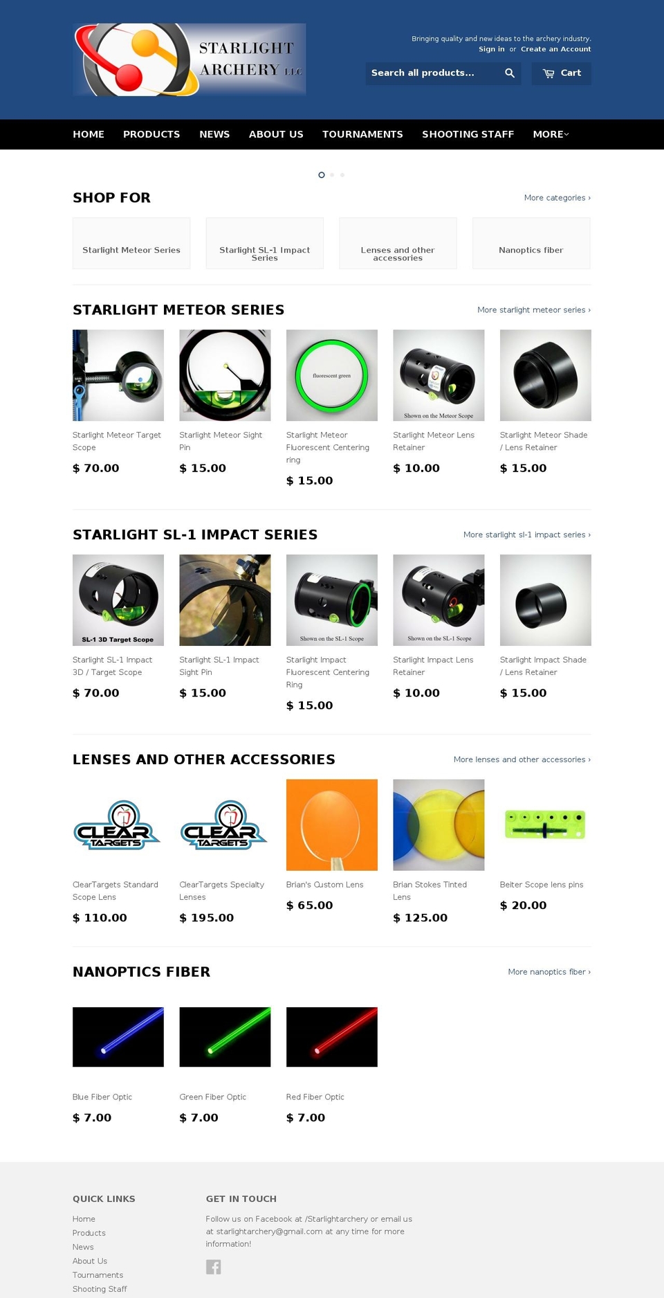 starlightarchery.com — Shopify storefront screenshot