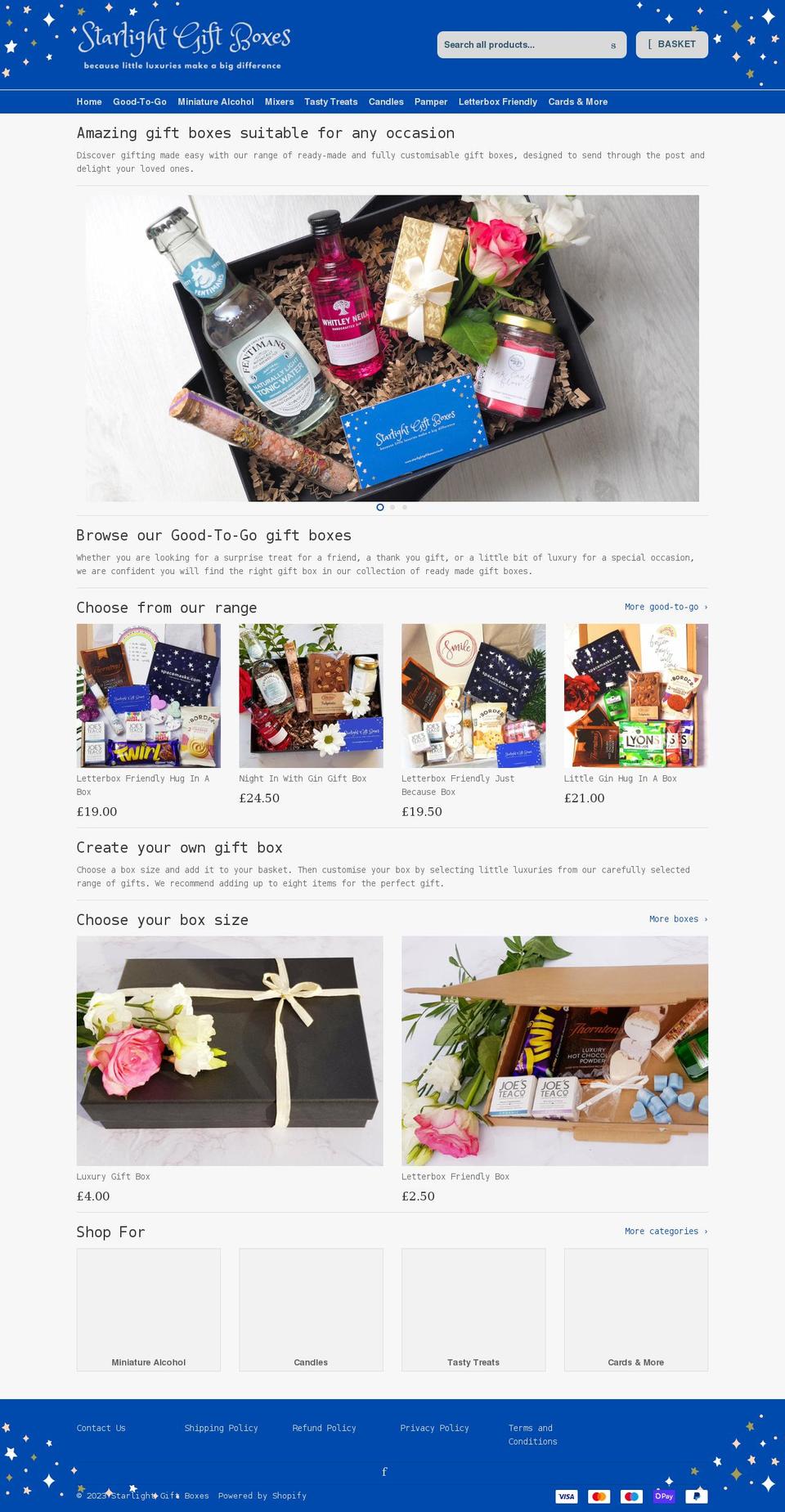 starlightgiftboxes.co.uk shopify website screenshot