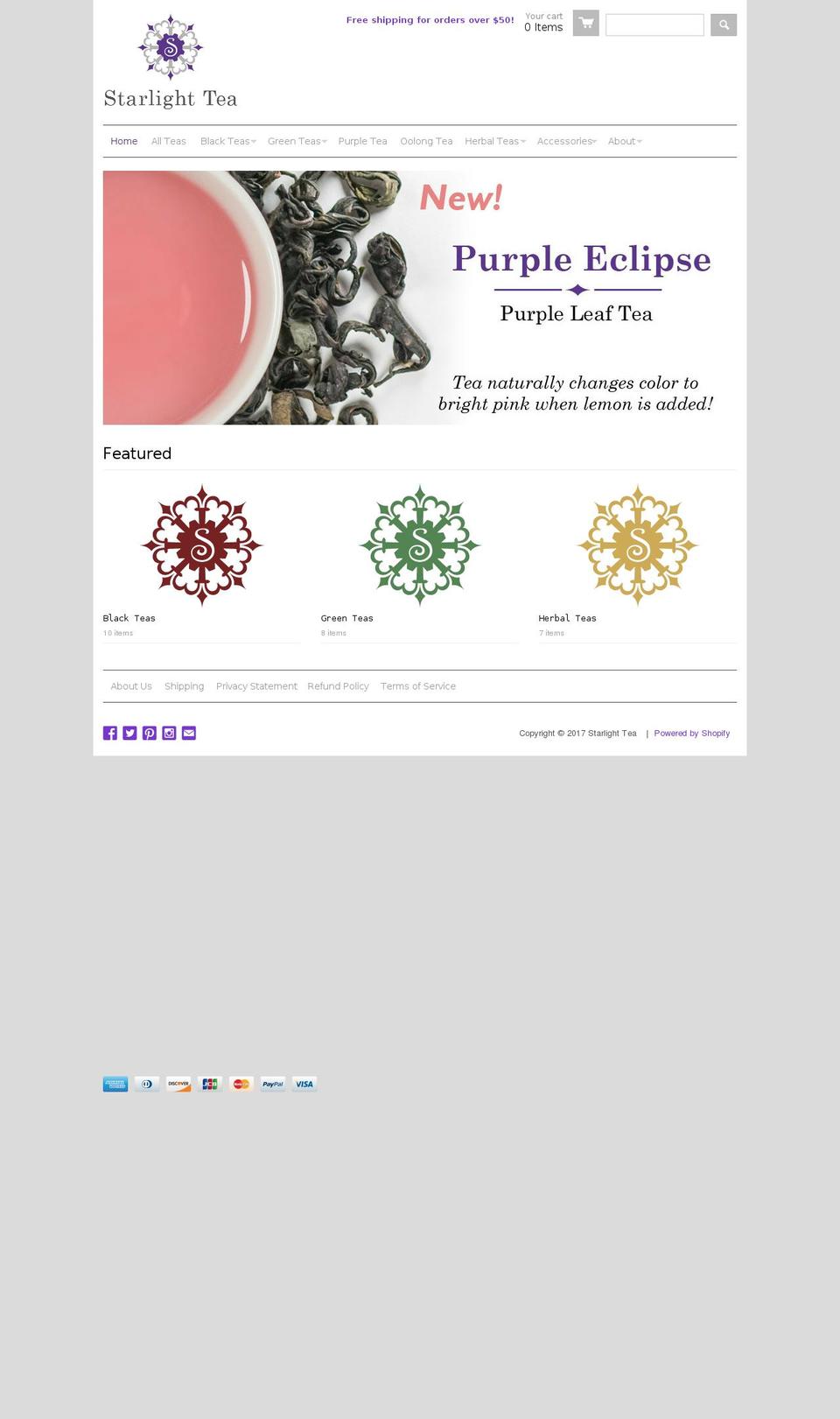 starlighttea.com shopify website screenshot