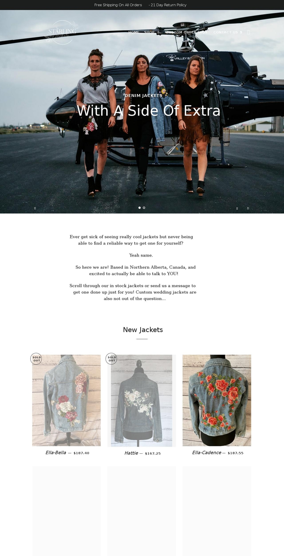 starlingjackets.com shopify website screenshot