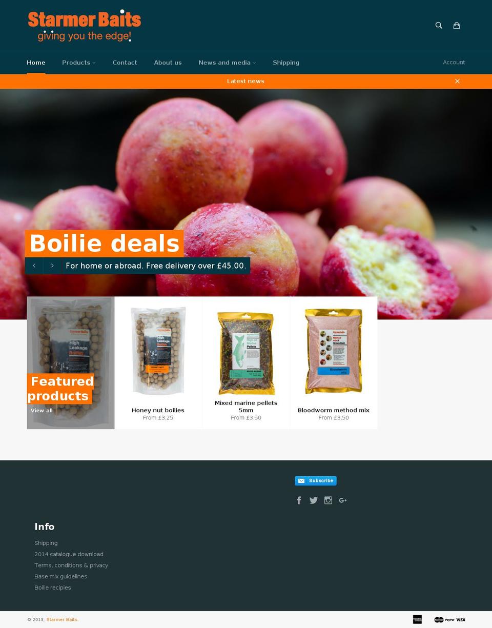 starmerbaits.com shopify website screenshot