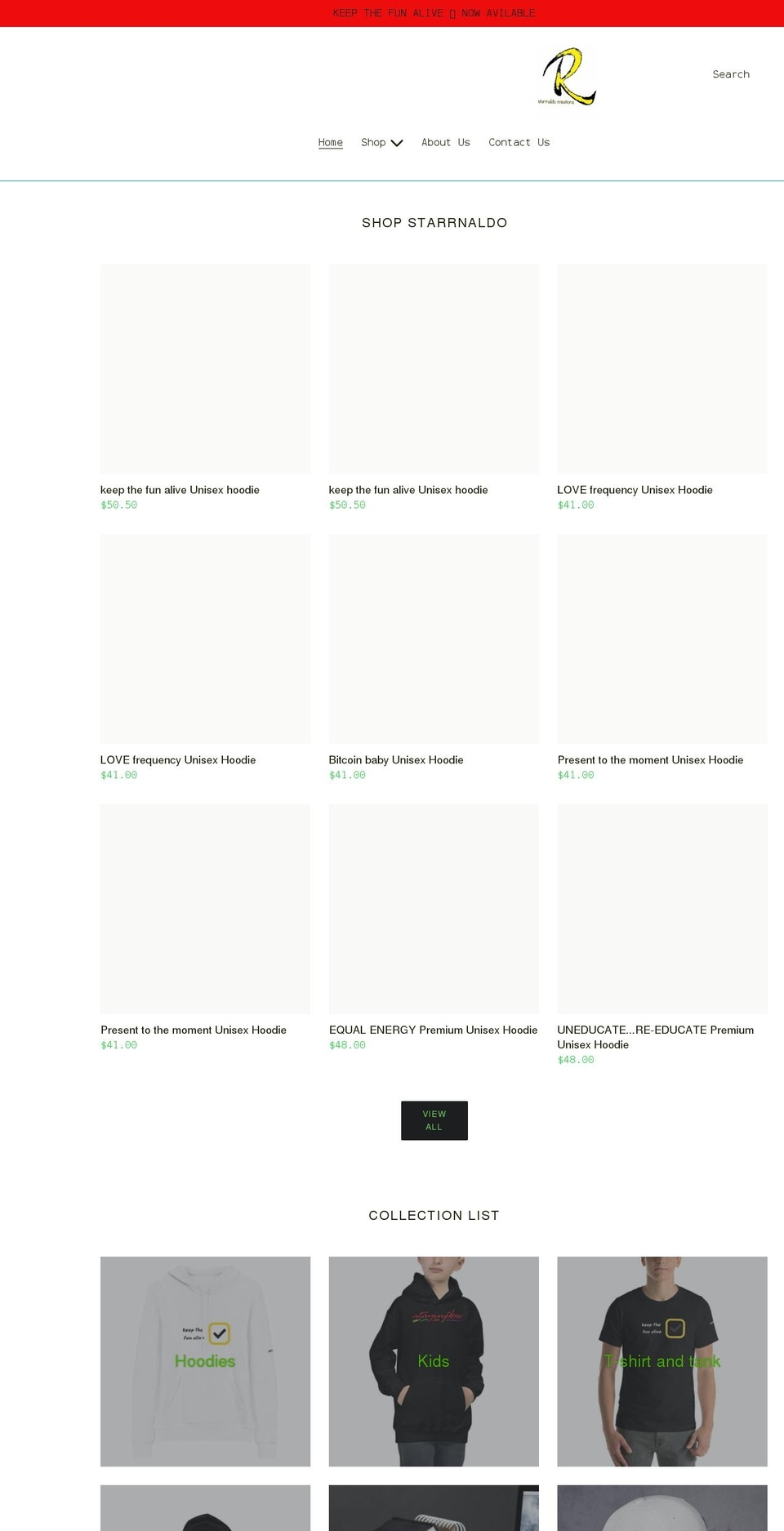 starrnaldocreations.com shopify website screenshot