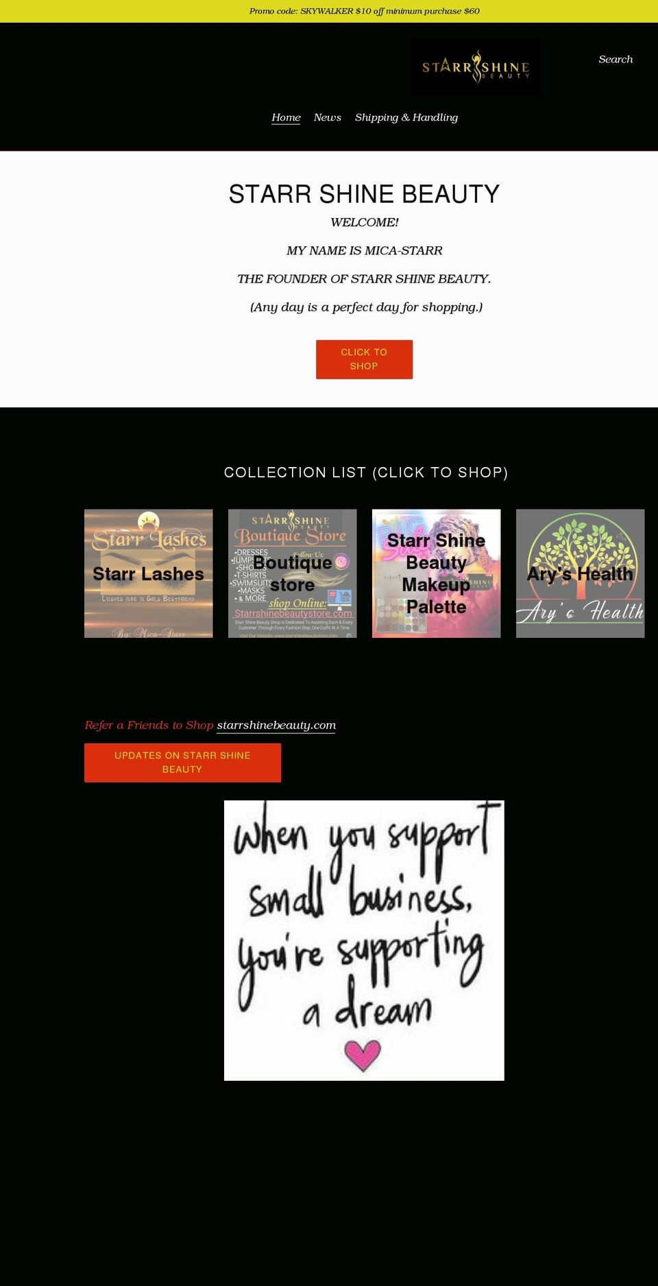 starrshinebeautystore.com shopify website screenshot
