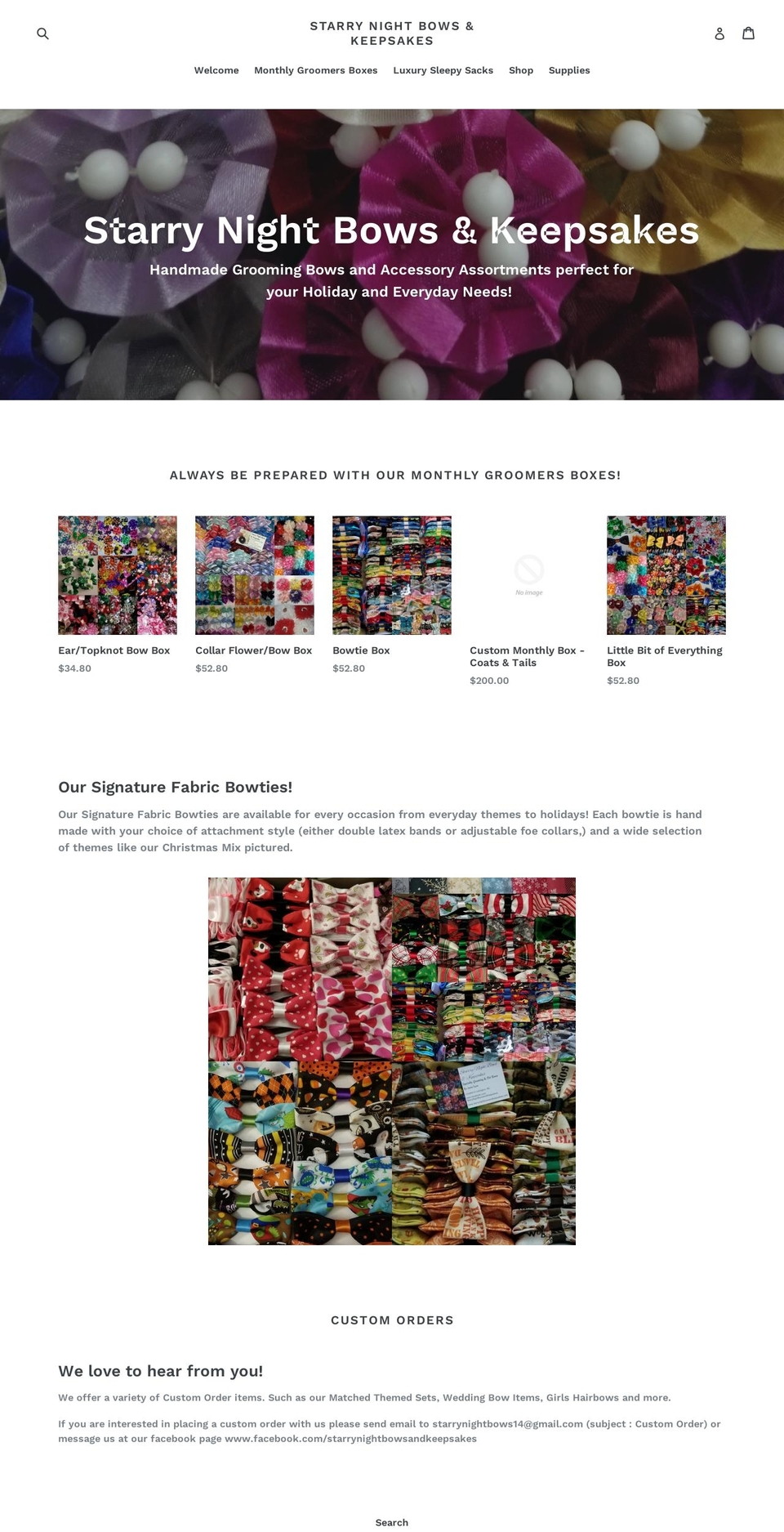 starrynightbowsandkeepsakes.com shopify website screenshot