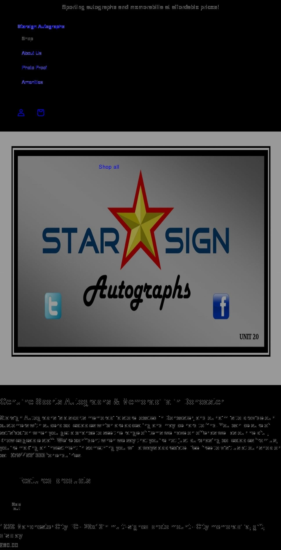 starsignautographs.com shopify website screenshot