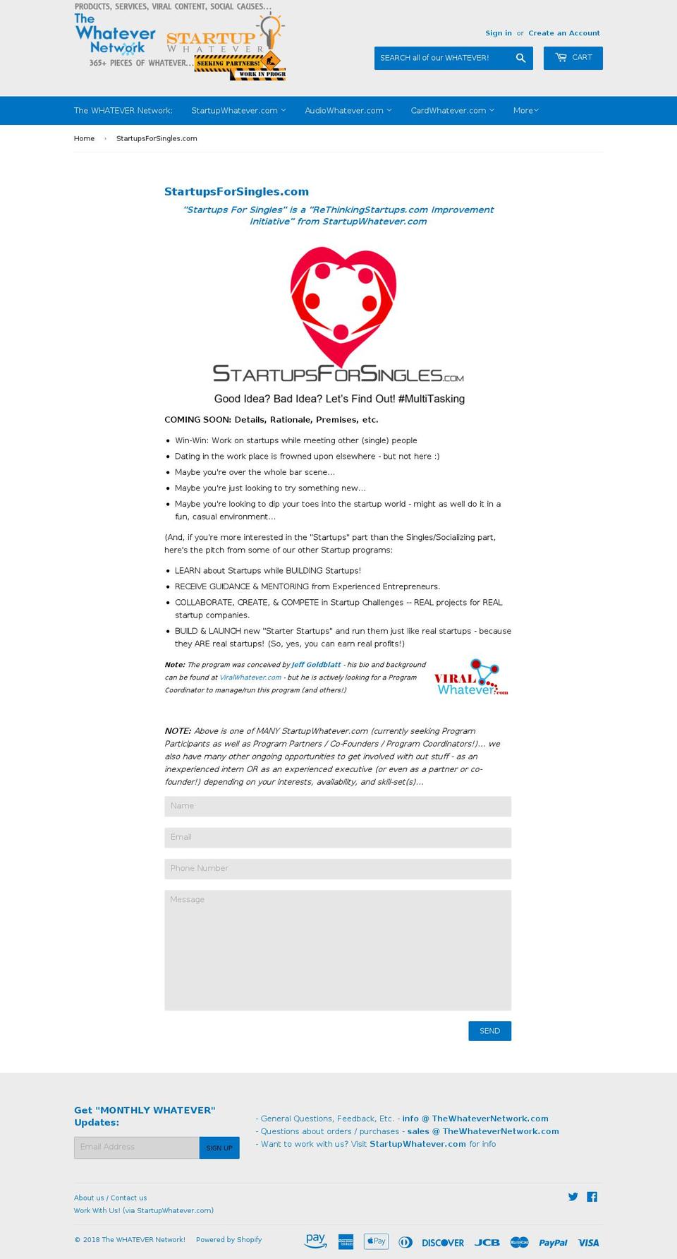 startupsforsingles.com — Shopify storefront screenshot