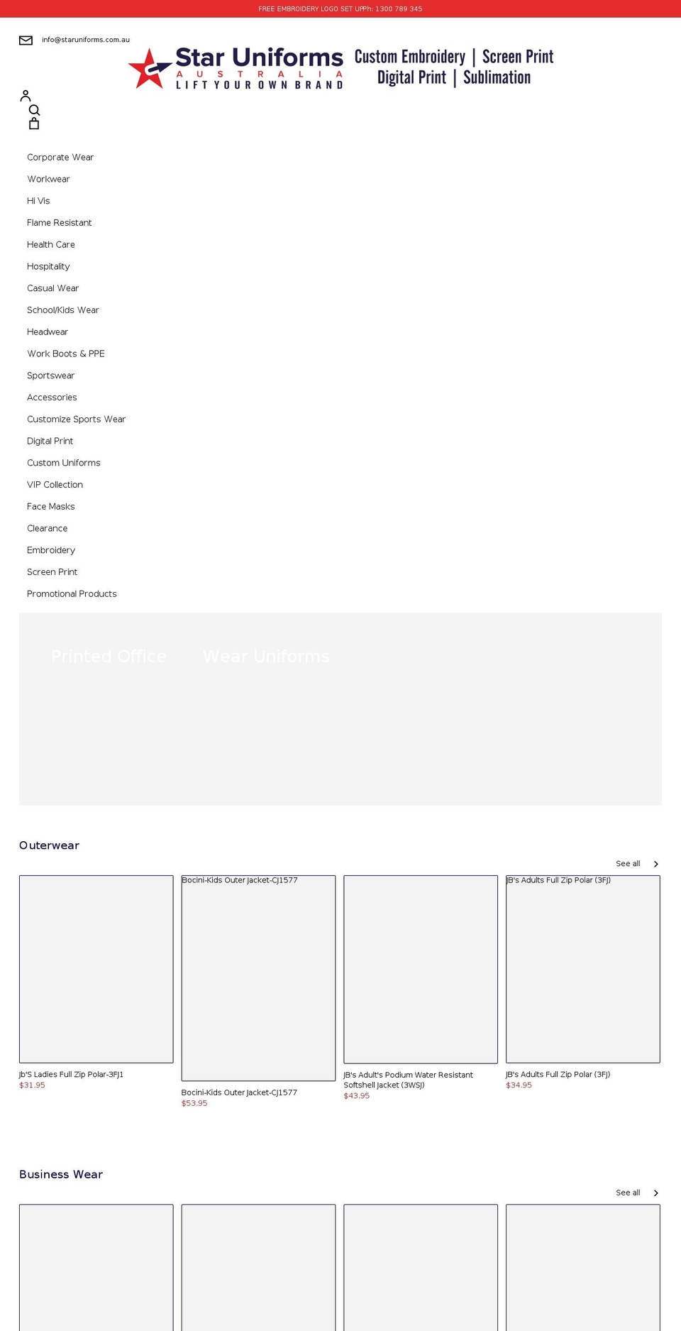 staruniforms.com.au shopify website screenshot