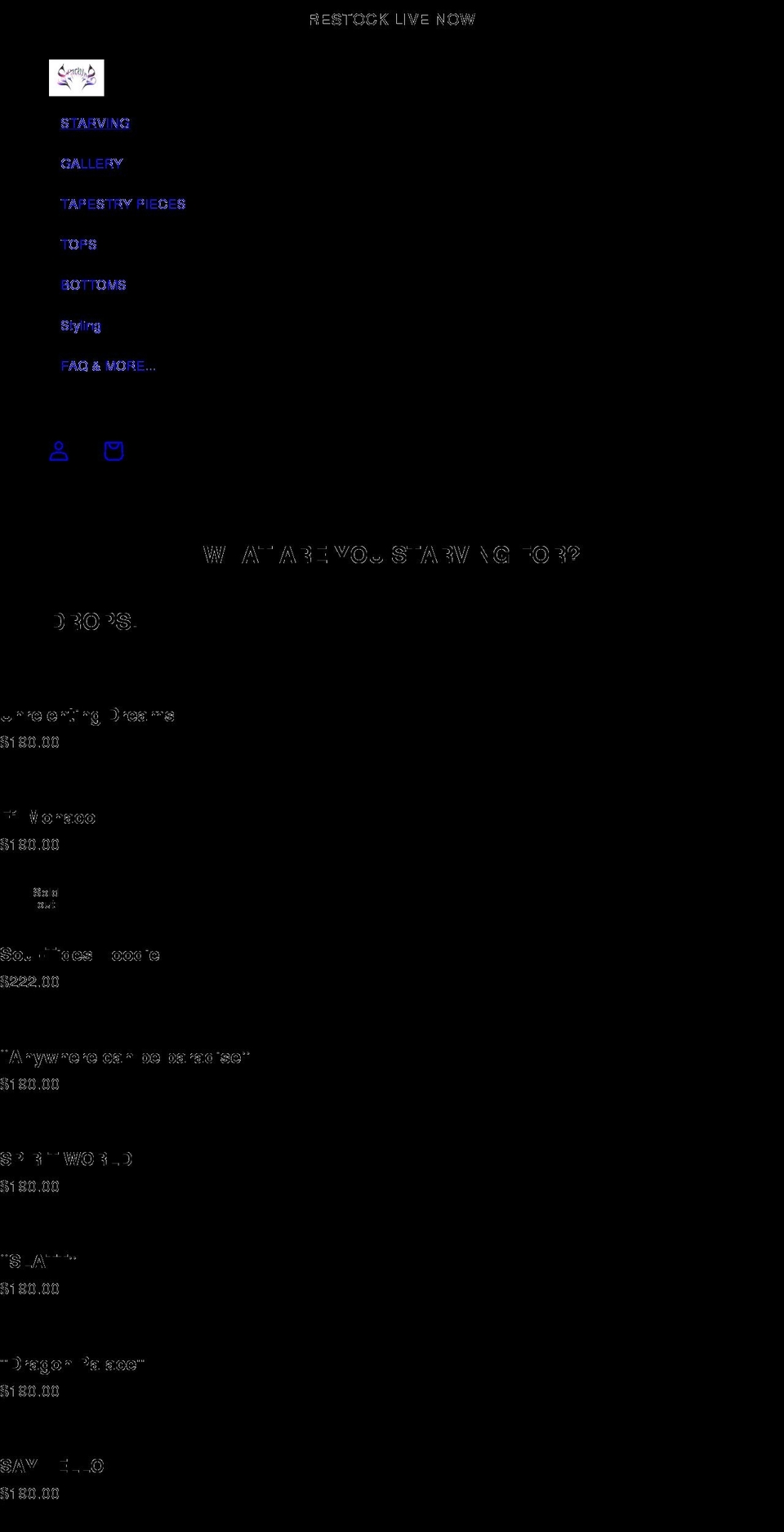 starvingbrand.com shopify website screenshot