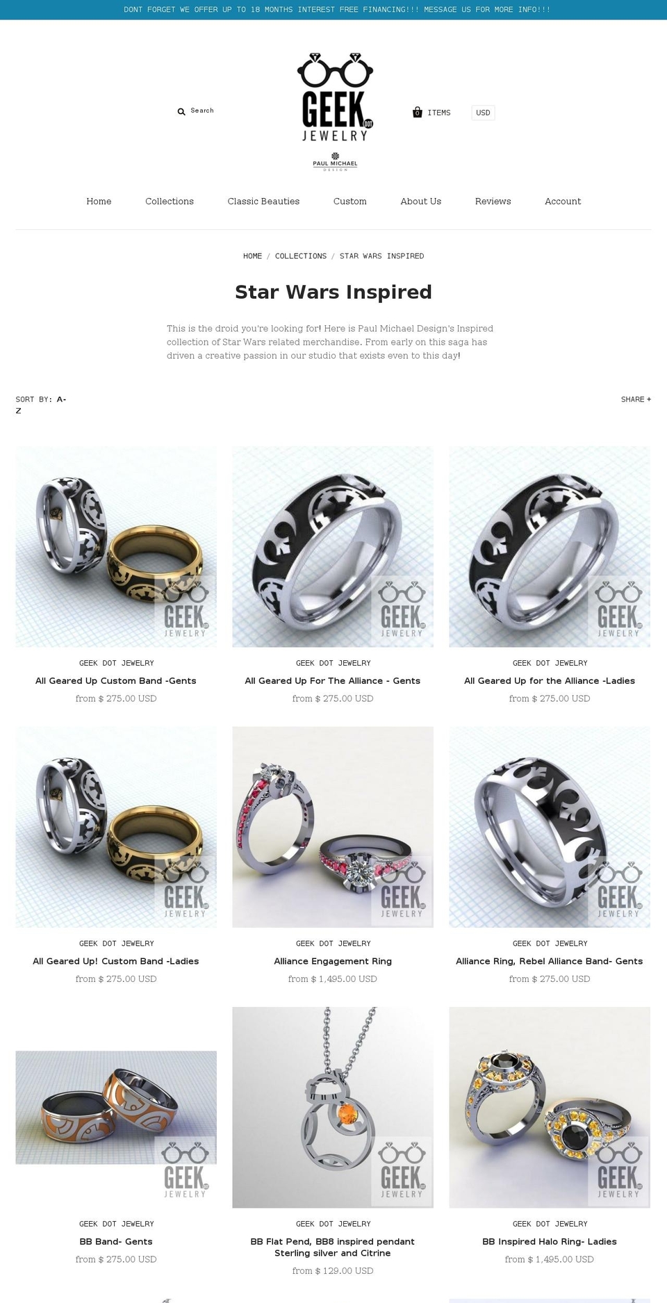 starwars.jewelry shopify website screenshot