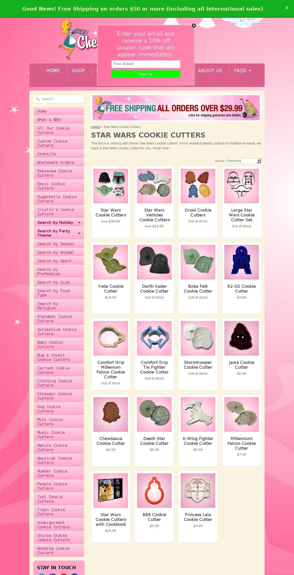 Cheap Cookie Cutters Shopify theme site example starwarscookiecutters.com