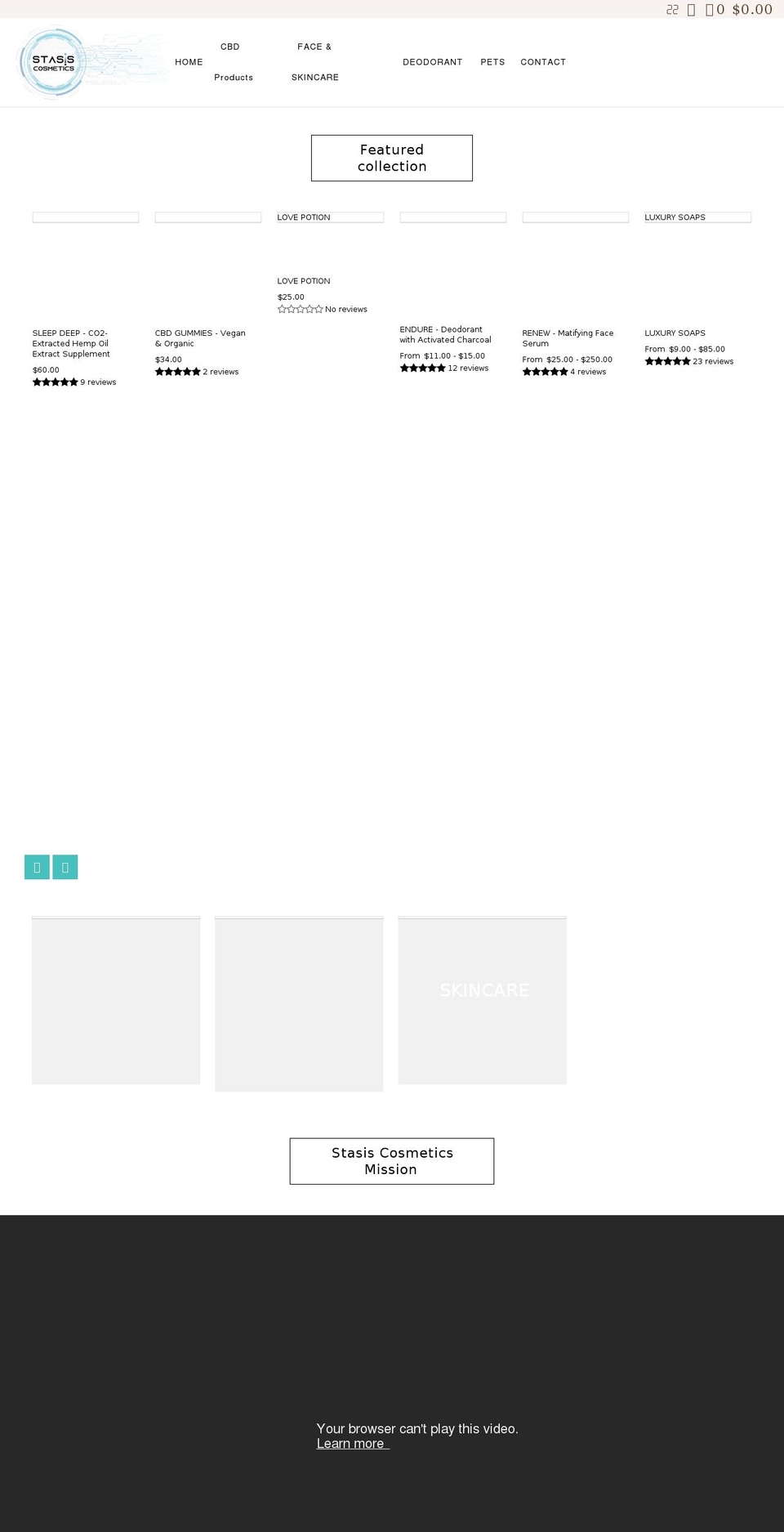 stasiscosmetics.com shopify website screenshot