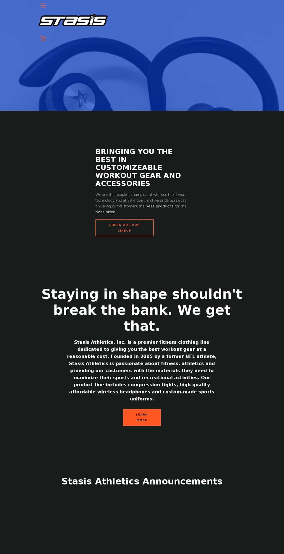 stasissports.com — Shopify storefront screenshot