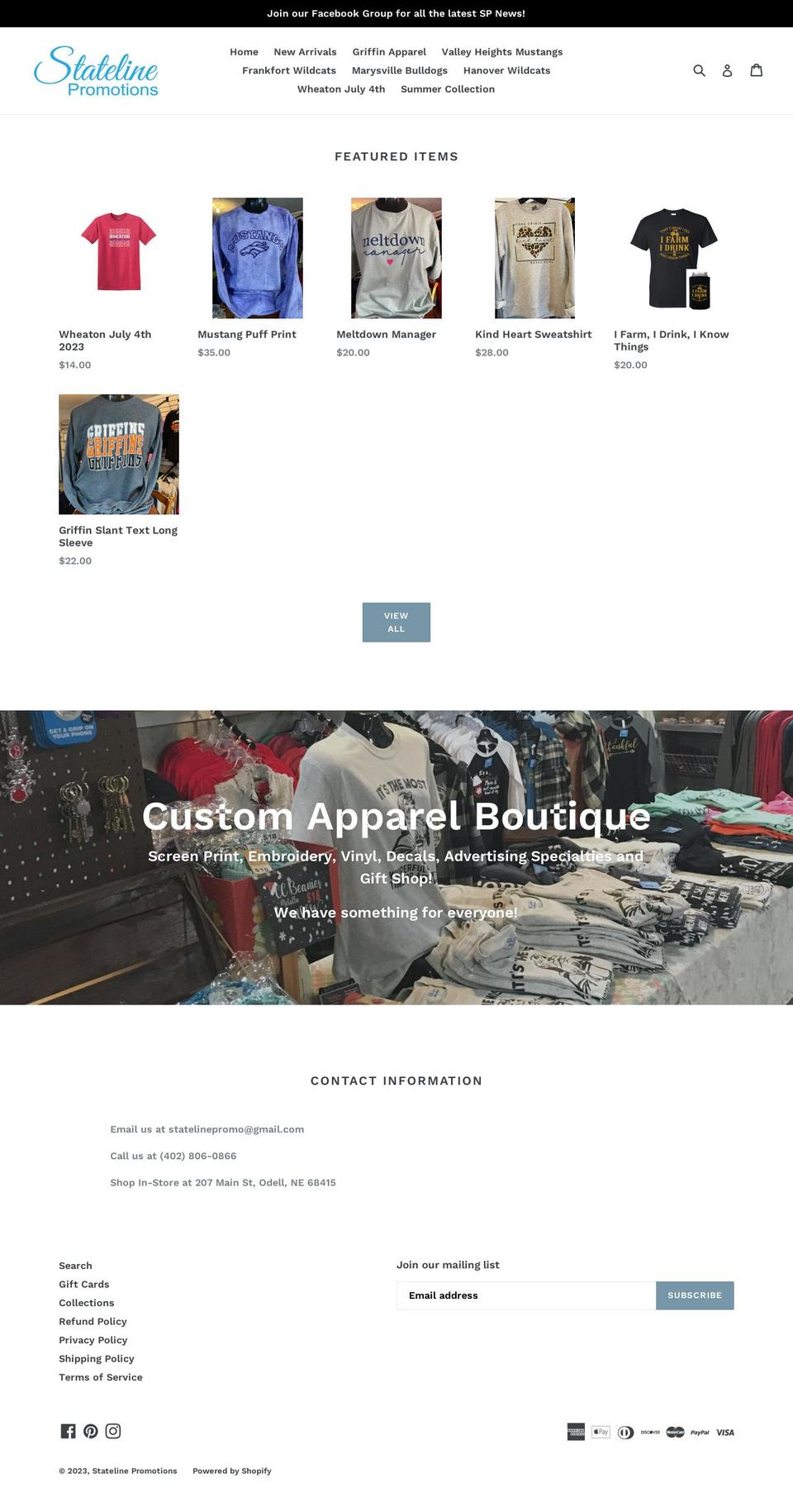 statelinepromotions.com shopify website screenshot