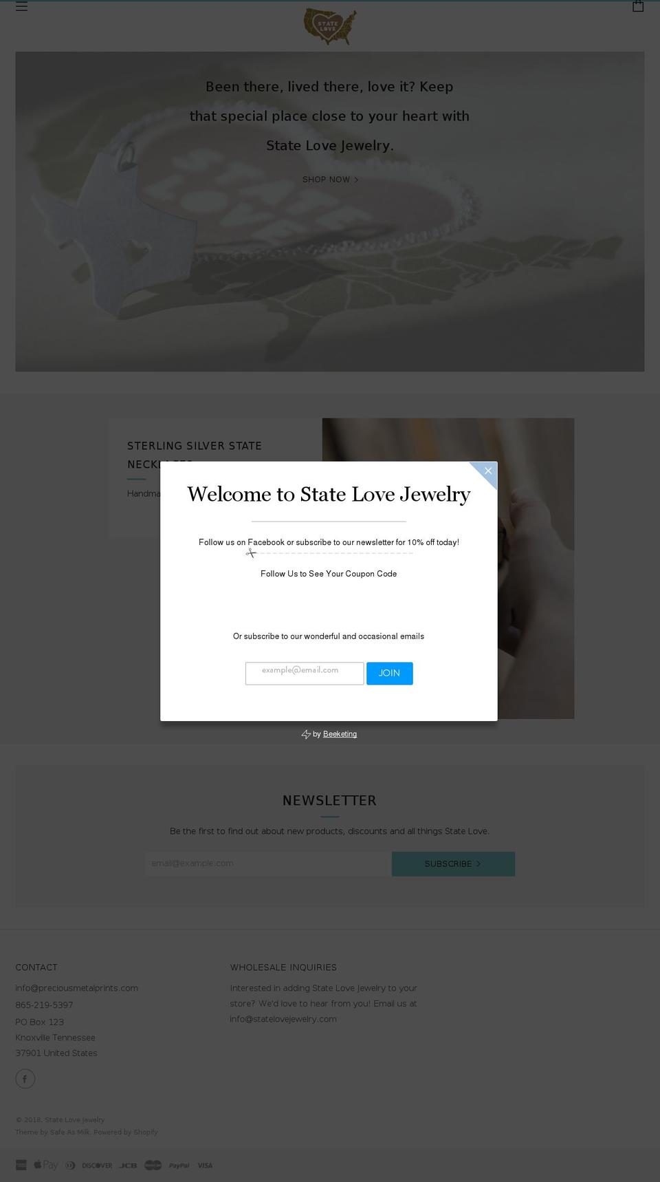 statelovejewelry.com shopify website screenshot