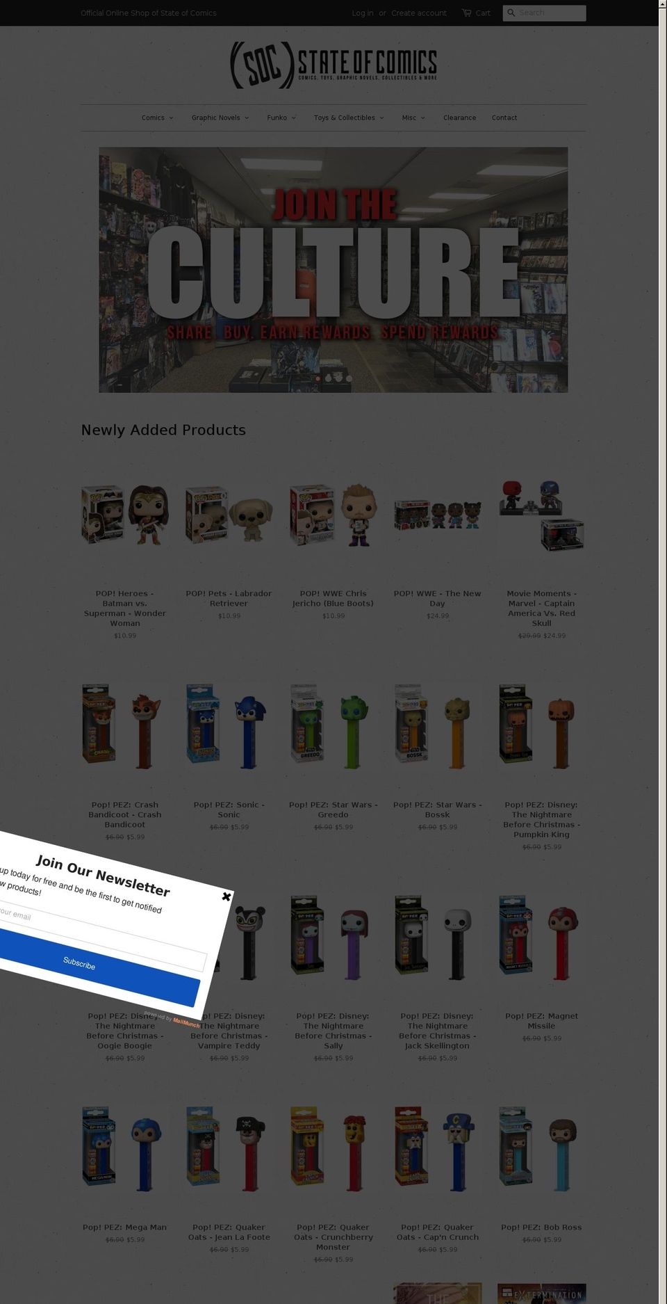 stateofcomics.com shopify website screenshot