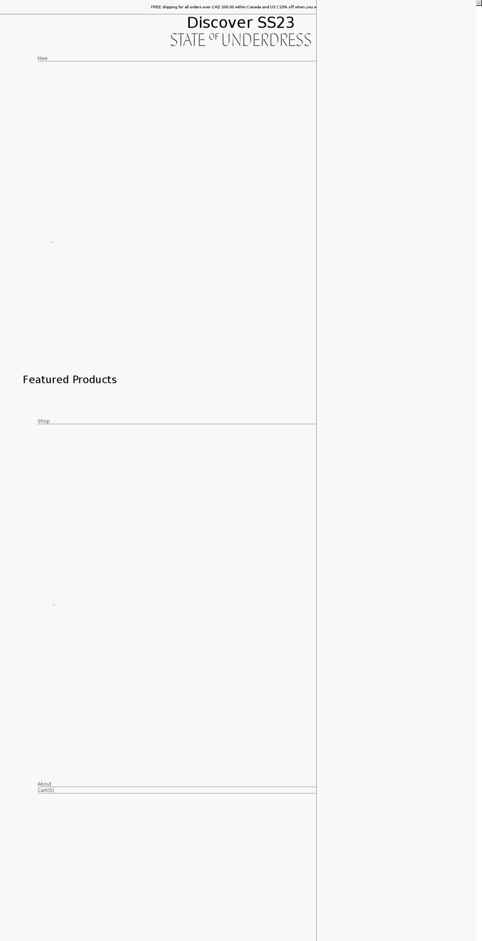 stateofunderdress.com shopify website screenshot