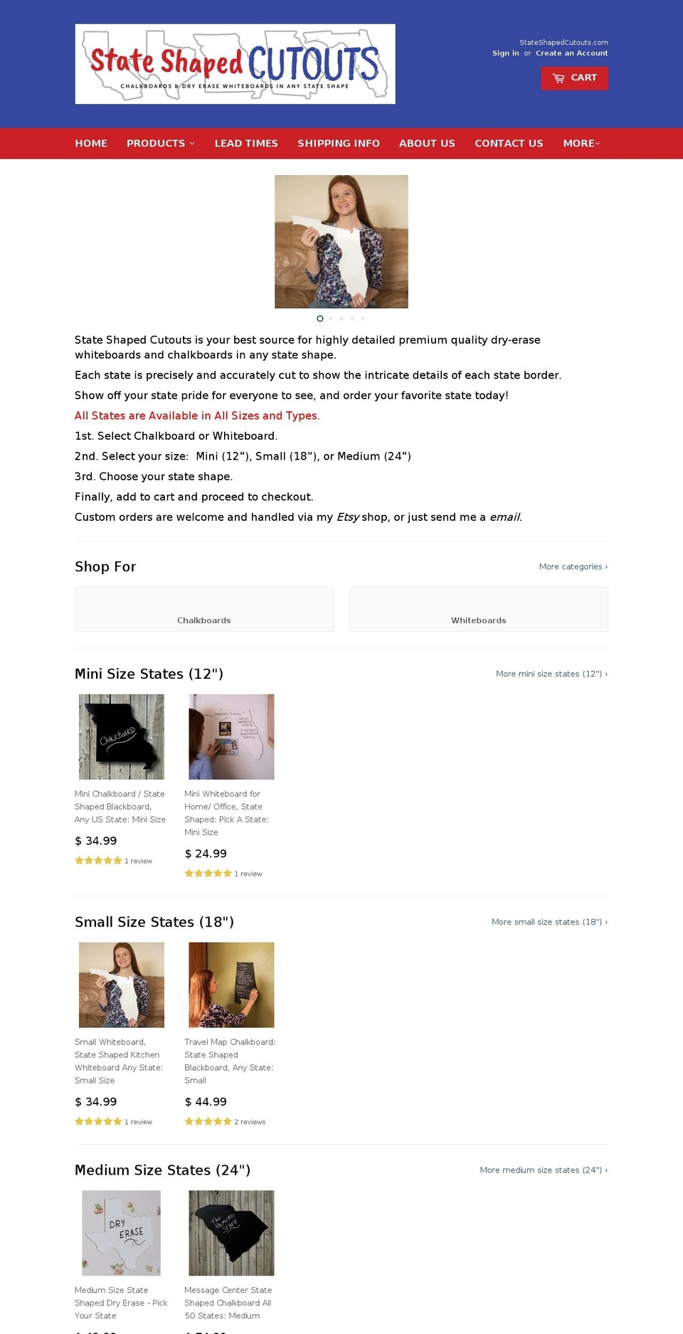 stateshapedcutouts.com shopify website screenshot