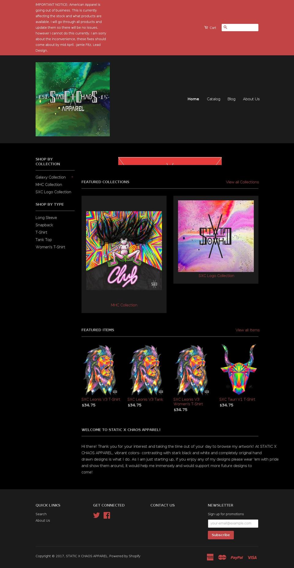 staticxchaos.com shopify website screenshot