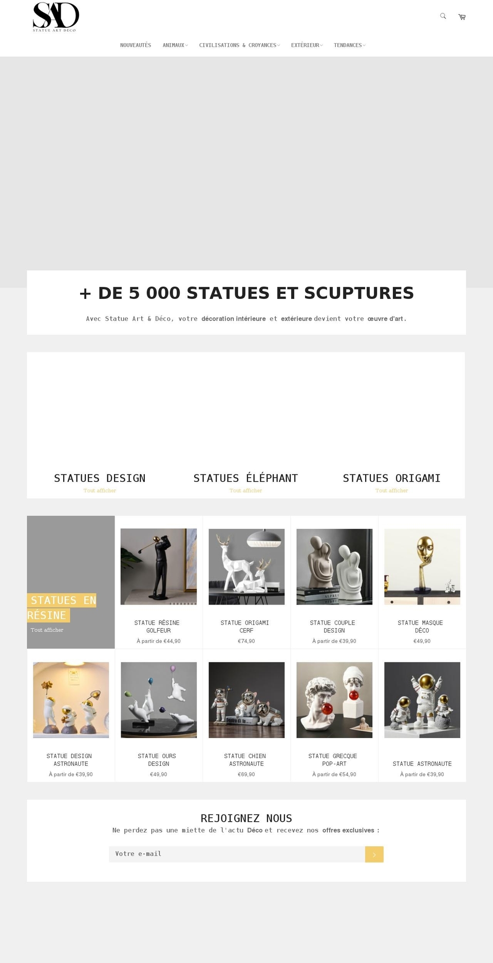 statue-art-deco.com shopify website screenshot