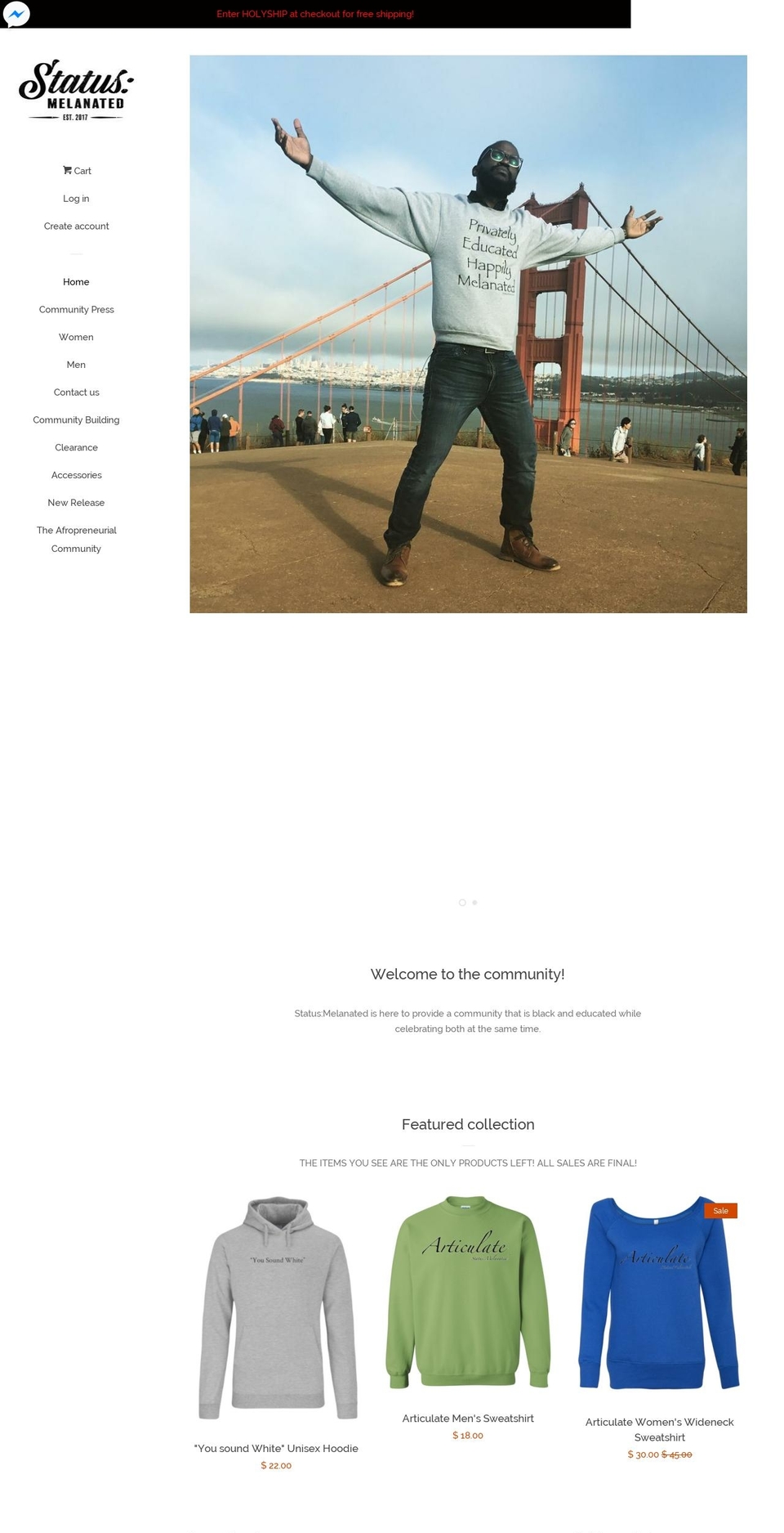 statusmelanated.com — Shopify storefront screenshot