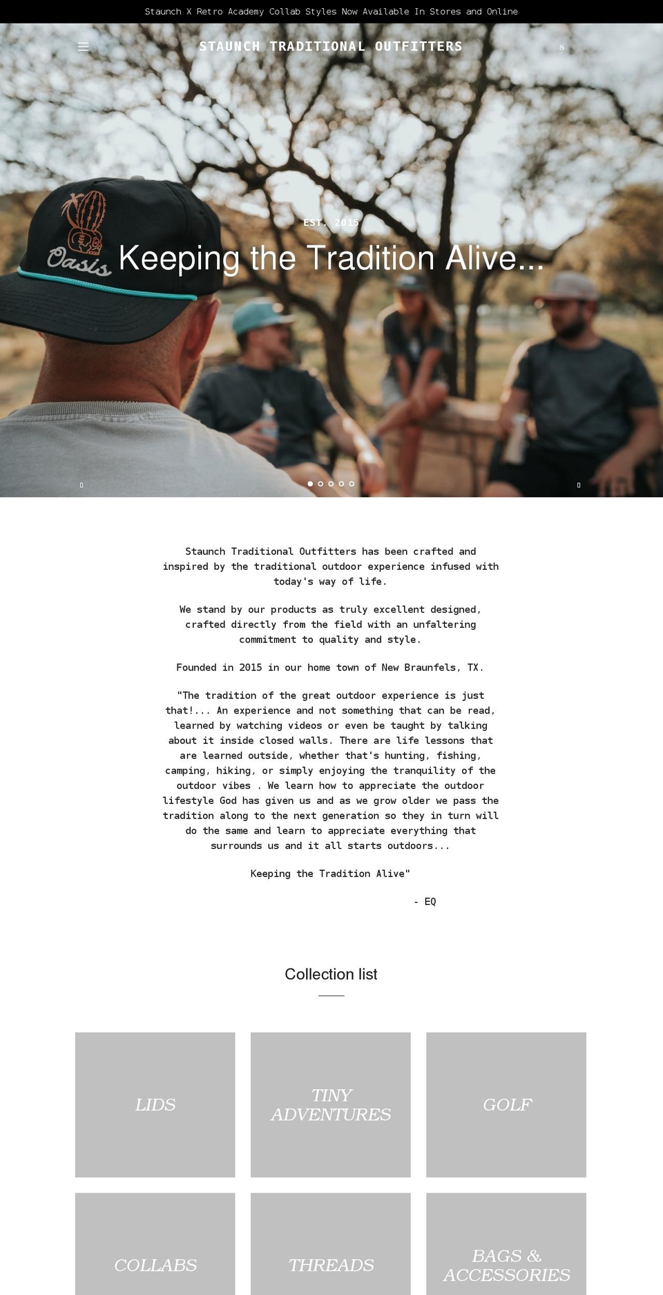 staunchtradition.com shopify website screenshot