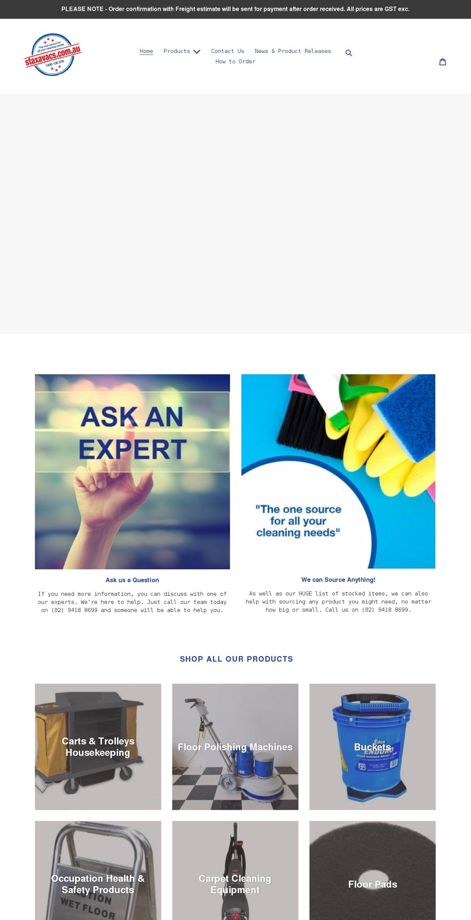 staxavacs.com.au shopify website screenshot