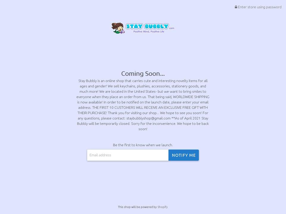 staybubbly.com — Shopify storefront screenshot