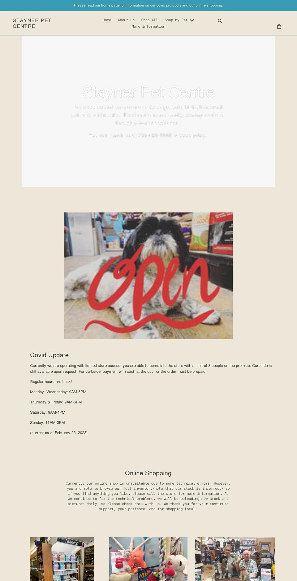 staynerpetcentre.com shopify website screenshot