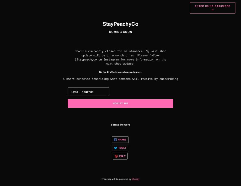 staypeachyco.net shopify website screenshot
